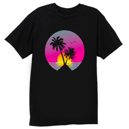 Retro 80s Neon Summer Beach Sunset T Shirt