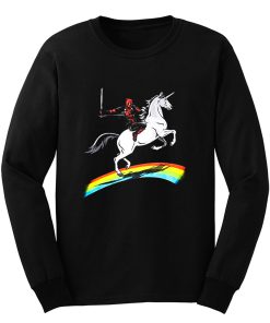 Deadpool Riding a Unicorn on a Rainbow Long Sleeve