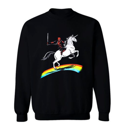 Deadpool Riding a Unicorn on a Rainbow Sweatshirt