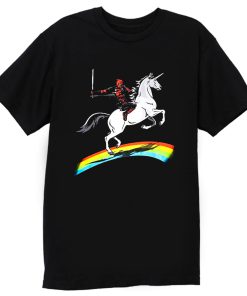 Deadpool Riding a Unicorn on a Rainbow T Shirt