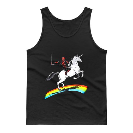 Deadpool Riding a Unicorn on a Rainbow Tank Top