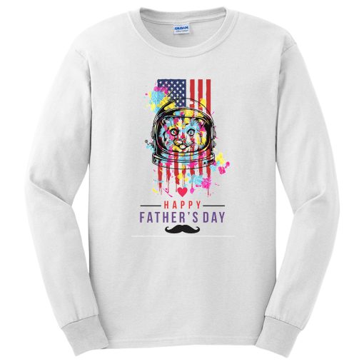 Fathers Day To An American Astronaut Cat Lover Long Sleeve