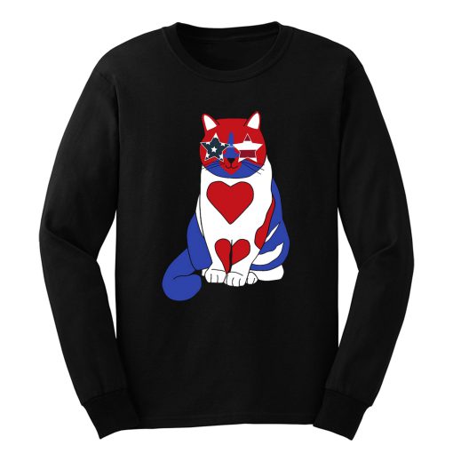 Funny Cat 4th of July American Flag Long Sleeve