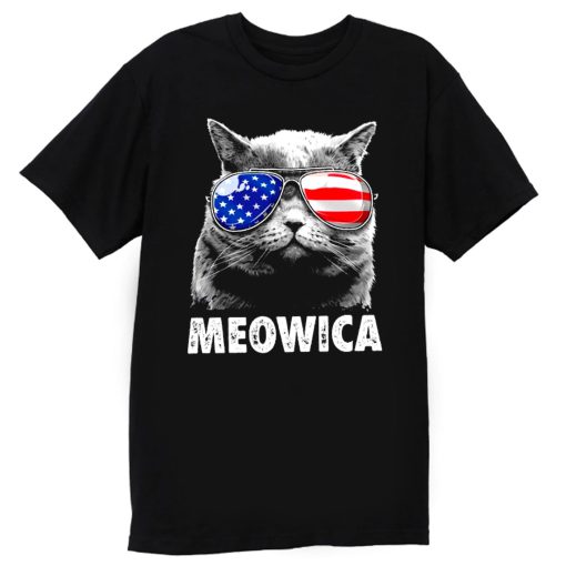 Meowica Cat with Eye Glass America T Shirt