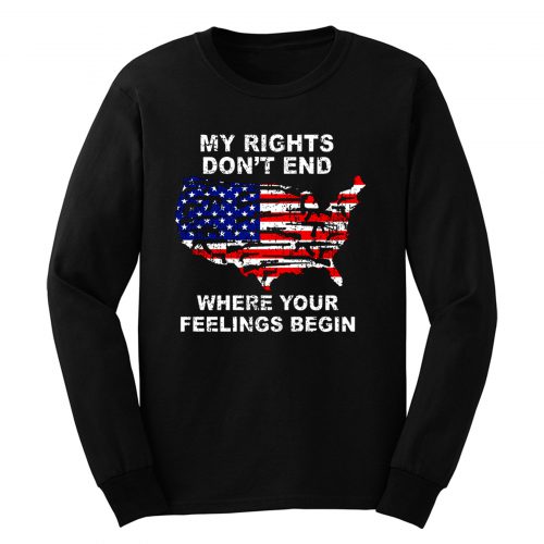 My Rights Dont End US Map American Flag Pistol Gun Long Sleeve