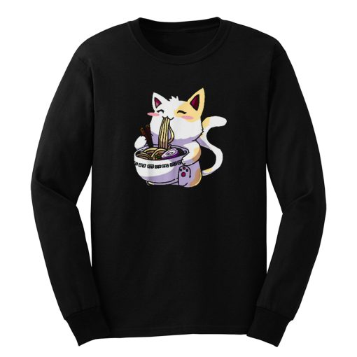 Ramen Cat Shirt Kawaii Anime Japanese Noodle Cat Lovers Funny Long Sleeve