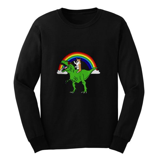 Corgi Riding T Rex Dinosaur Long Sleeve