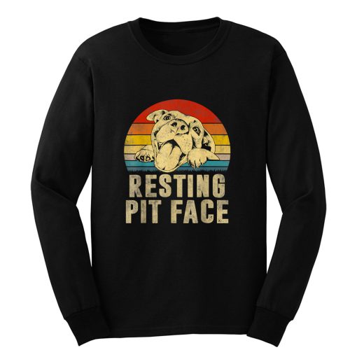 Dog Pitbull Resting Pit Face Vintage Long Sleeve