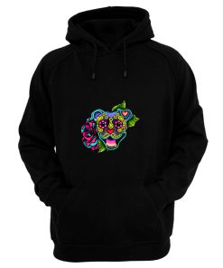 Smiling Pit Bull in Blue Day of the Dead Pitbull Sugar Skull Hoodie