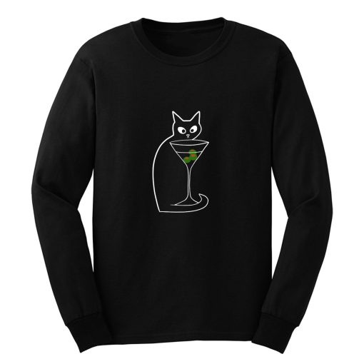 Black Cat Loves Martinis Shaken Not Stirred Long Sleeve