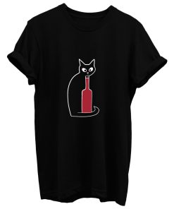 Black Cat Loves Wine T Shirt