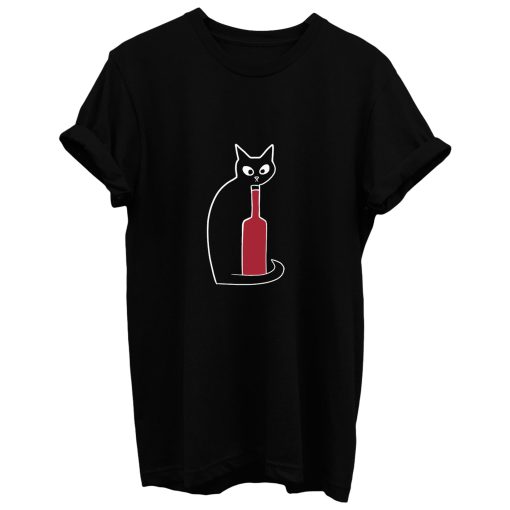 Black Cat Loves Wine T Shirt