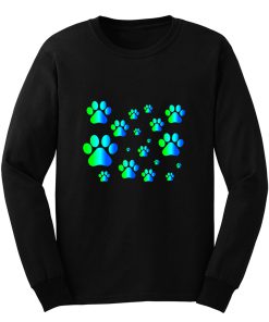 Blue Green Ombre Pawprint Pattern Long Sleeve