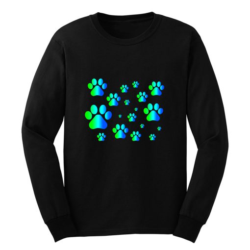 Blue Green Ombre Pawprint Pattern Long Sleeve