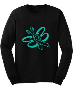 Butterfly Hope Believe Faith Cure For Ovarian Cancer Awareness Teal Ribbon Warrior Long Sleeve