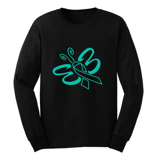 Butterfly Hope Believe Faith Cure For Ovarian Cancer Awareness Teal Ribbon Warrior Long Sleeve