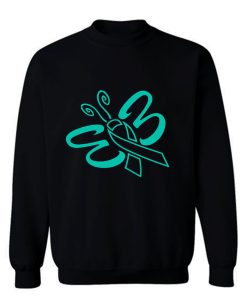 Butterfly Hope Believe Faith Cure For Ovarian Cancer Awareness Teal Ribbon Warrior Sweatshirt