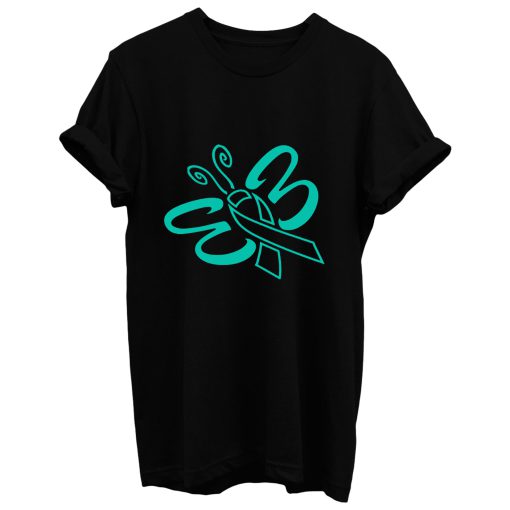 Butterfly Hope Believe Faith Cure For Ovarian Cancer Awareness Teal Ribbon Warrior T Shirt