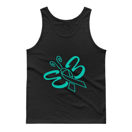 Butterfly Hope Believe Faith Cure For Ovarian Cancer Awareness Teal Ribbon Warrior Tank Top