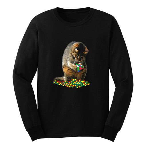 Funny Cat Playing With Cool Rubik Cube Long Sleeve