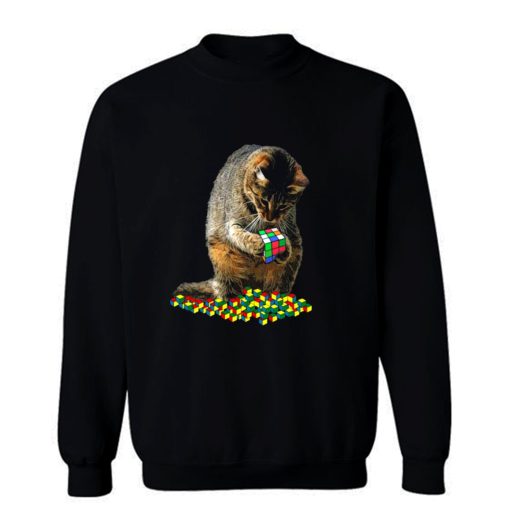 Funny Cat Playing With Cool Rubik Cube Sweatshirt