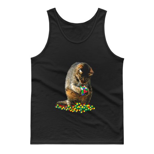 Funny Cat Playing With Cool Rubik Cube Tank Top