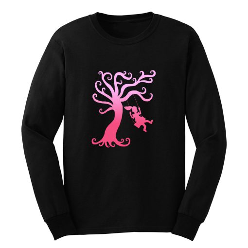 Pink Girly Tree Swing Silhouette Long Sleeve