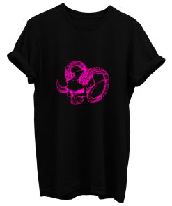 Pink Skull With Rams Horns T Shirt
