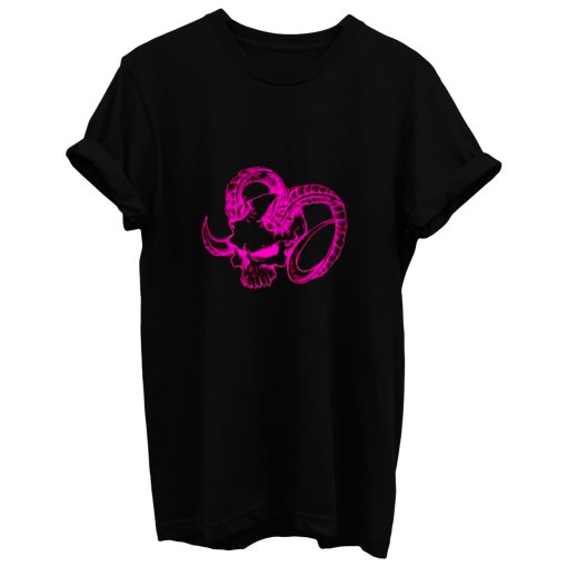 Pink Skull With Rams Horns T Shirt