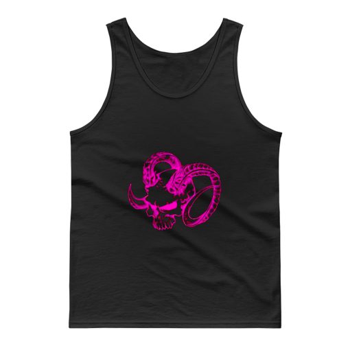 Pink Skull With Rams Horns Tank Top