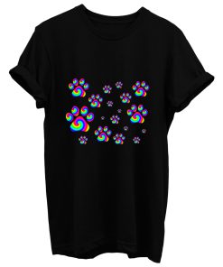 Rainbow Swirly Pawprint Pattern T Shirt