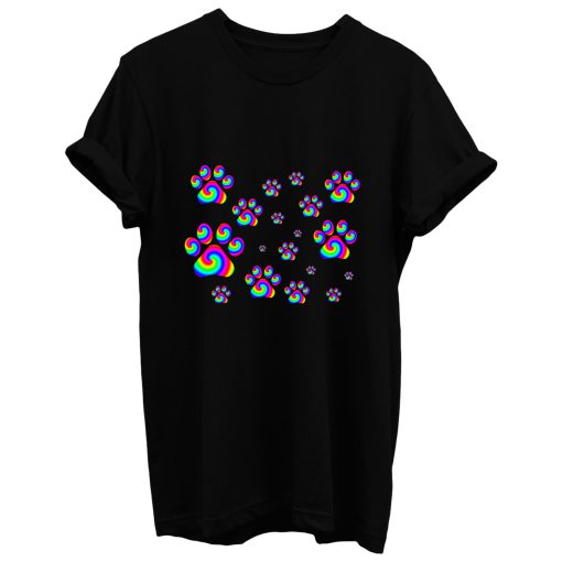 Rainbow Swirly Pawprint Pattern T Shirt
