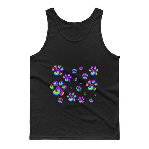 Rainbow Swirly Pawprint Pattern Tank Top