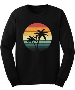 Distressed Retro Vintage Palm Tree Striped Sun Long Sleeve