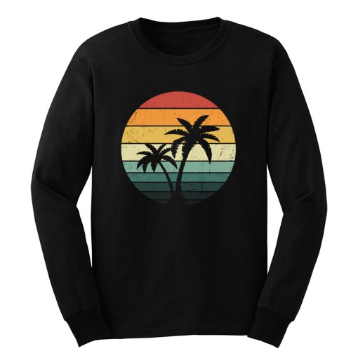 Distressed Retro Vintage Palm Tree Striped Sun Long Sleeve