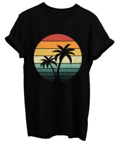 Distressed Retro Vintage Palm Tree Striped Sun T Shirt