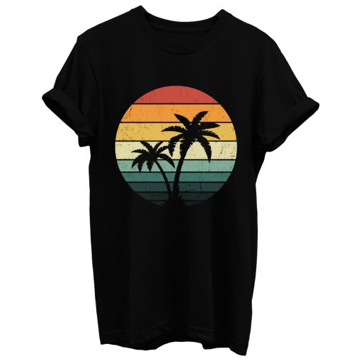 Distressed Retro Vintage Palm Tree Striped Sun T Shirt