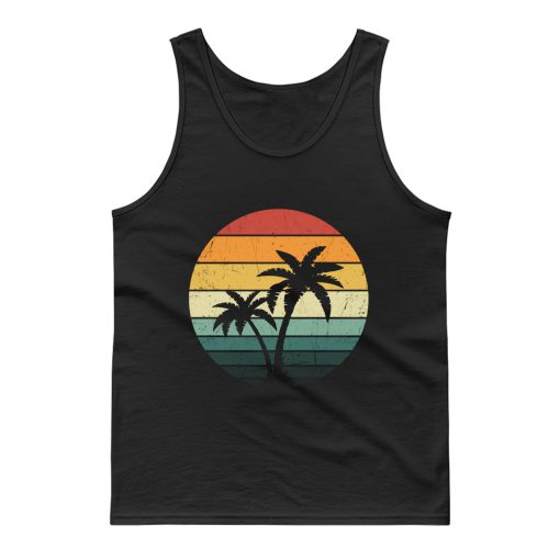 Distressed Retro Vintage Palm Tree Striped Sun Tank Top