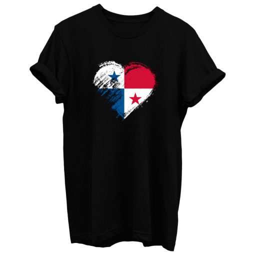 Grungy I Love Panama Heart Flag T Shirt