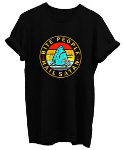 New Bite People Hail Satan Shark Sunset Retro T Shirt