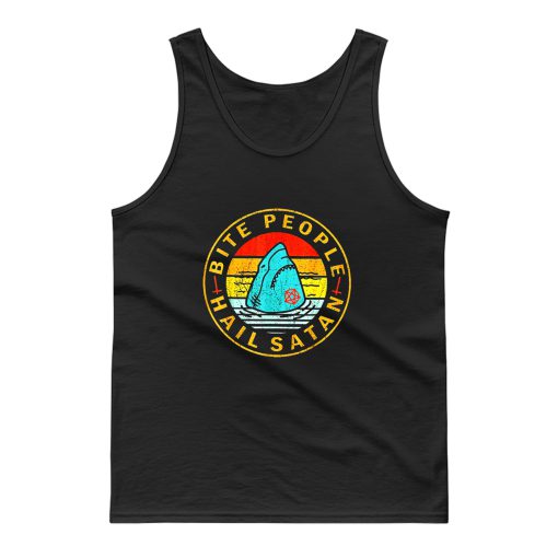 New Bite People Hail Satan Shark Sunset Retro Tank Top