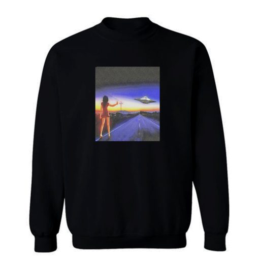 Ufo Alien Abduction Girl On The Highway Sweatshirt