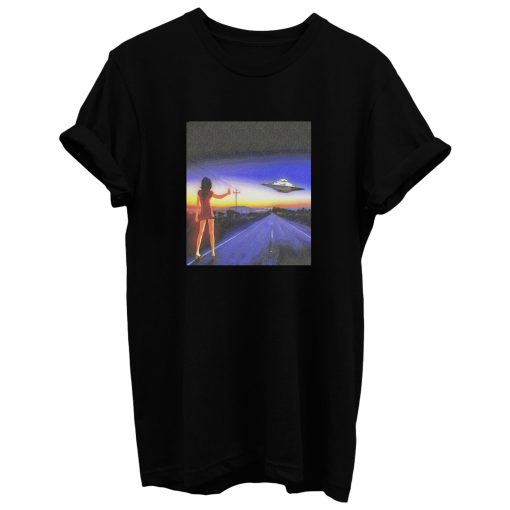 Ufo Alien Abduction Girl On The Highway T Shirt