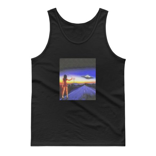 Ufo Alien Abduction Girl On The Highway Tank Top