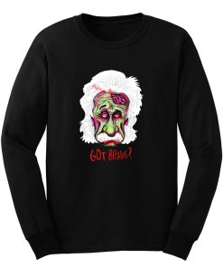 Zombie Einstein Tee Scientist Mustache Genius Blood Halloween Cool Long Sleeve