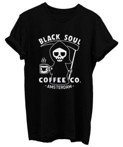 Black Soul Coffee Cafe Grim Reaper T Shirt