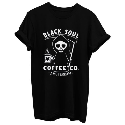 Black Soul Coffee Cafe Grim Reaper T Shirt