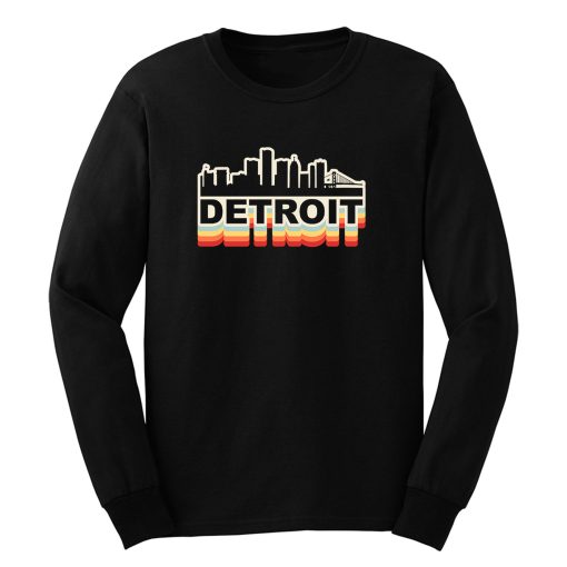 Detroit City Skyline Vintage Retro Long Sleeve