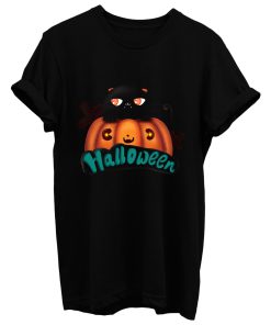 Halloween Black Cat Cute Pumpkin T Shirt