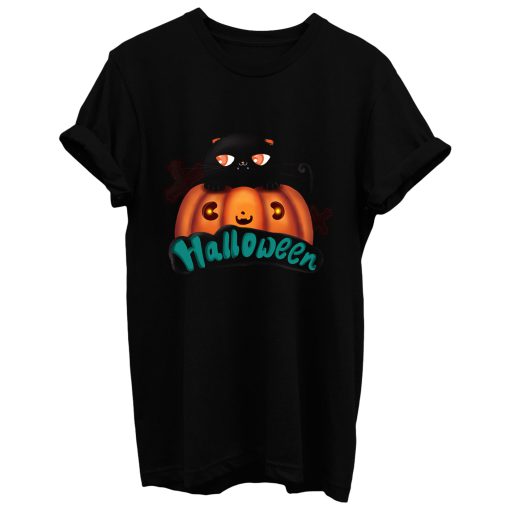 Halloween Black Cat Cute Pumpkin T Shirt